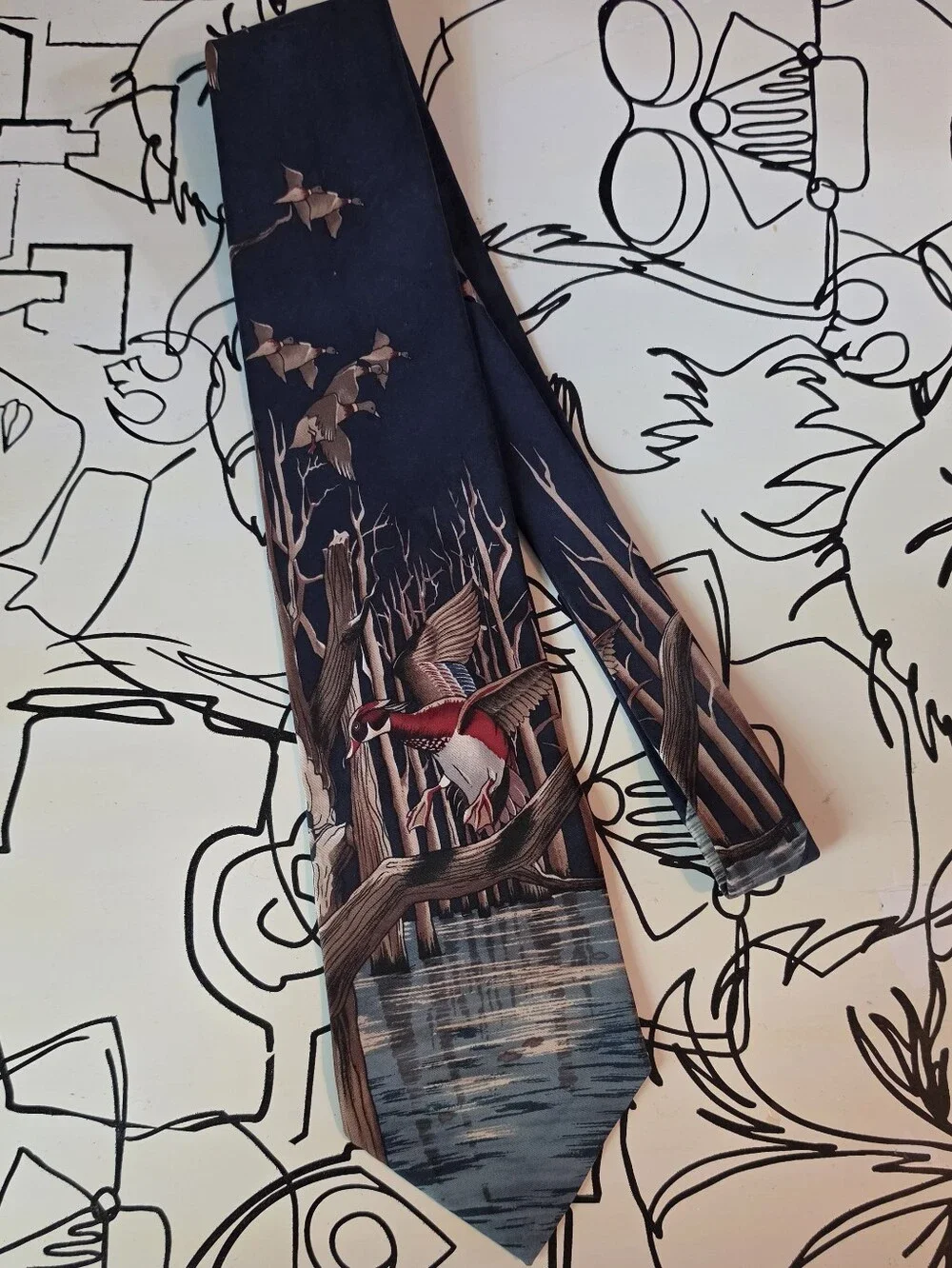 Vintage Field & Stream Silk Tie Wood Duck Hunting Novelty Outdoorsman